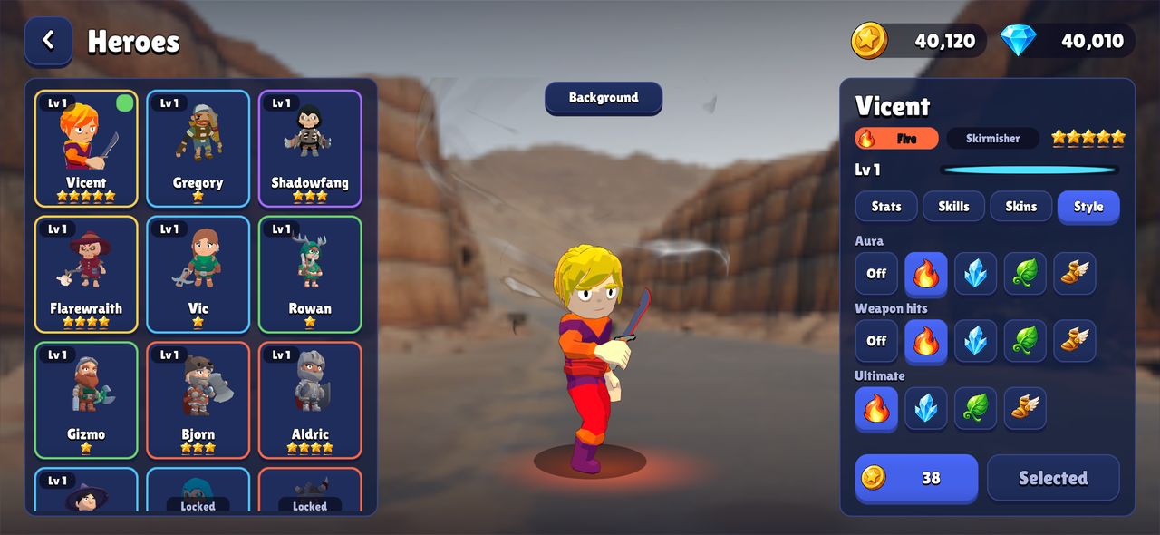 Hero style: aura, weapon hits and ultimate